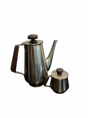 International  MCM Stainless Steel Coffee Pot and Creamer Set Wood Handle